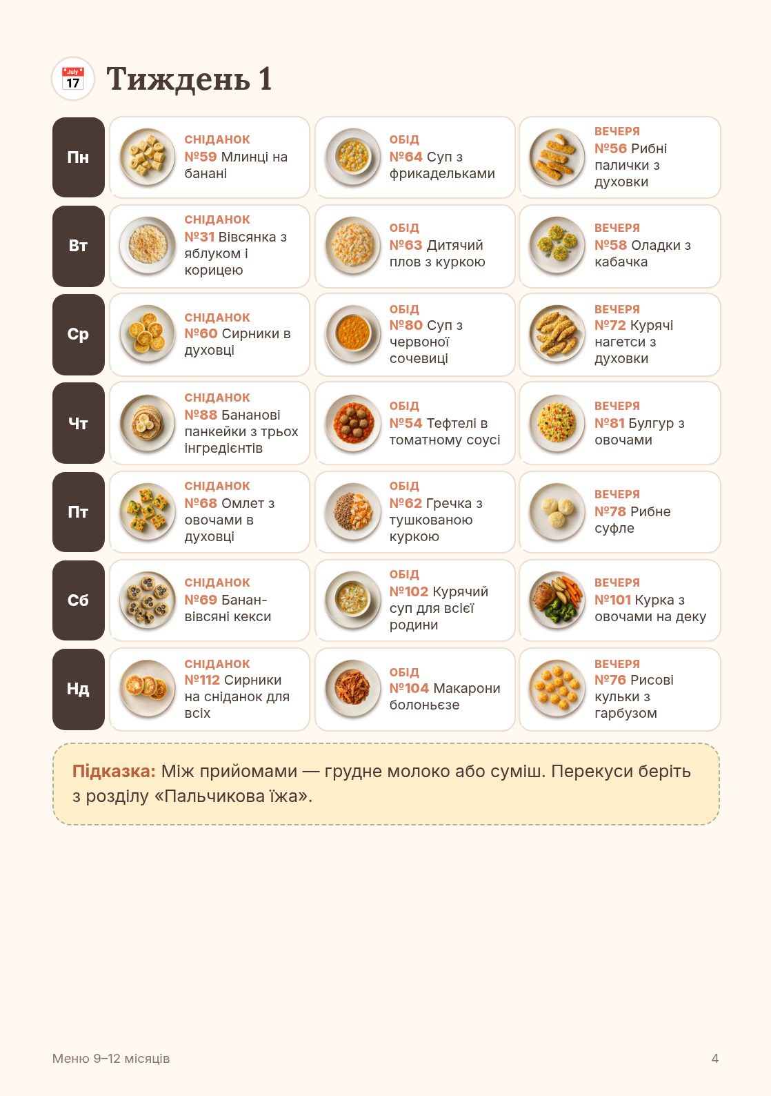 Меню 9–12 місяців